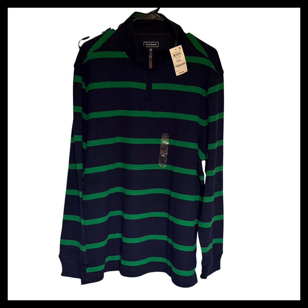 NWT Club Room Men's Long Sleeve Quarter Zip Pullover Navy XXL